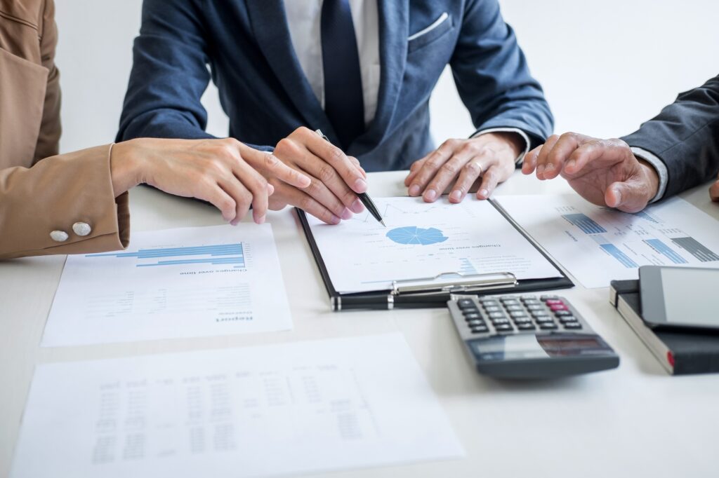 Secretary presentation new idea and making report to professional investor with new finance project