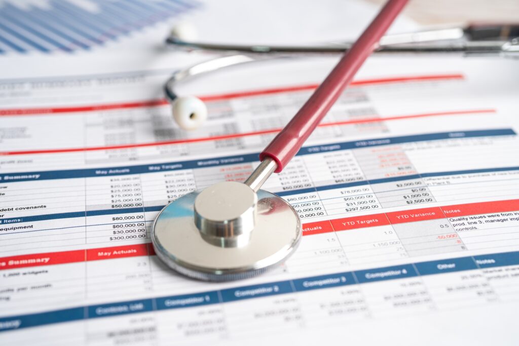 Stethoscope on spreadsheet paper, Finance, Account,